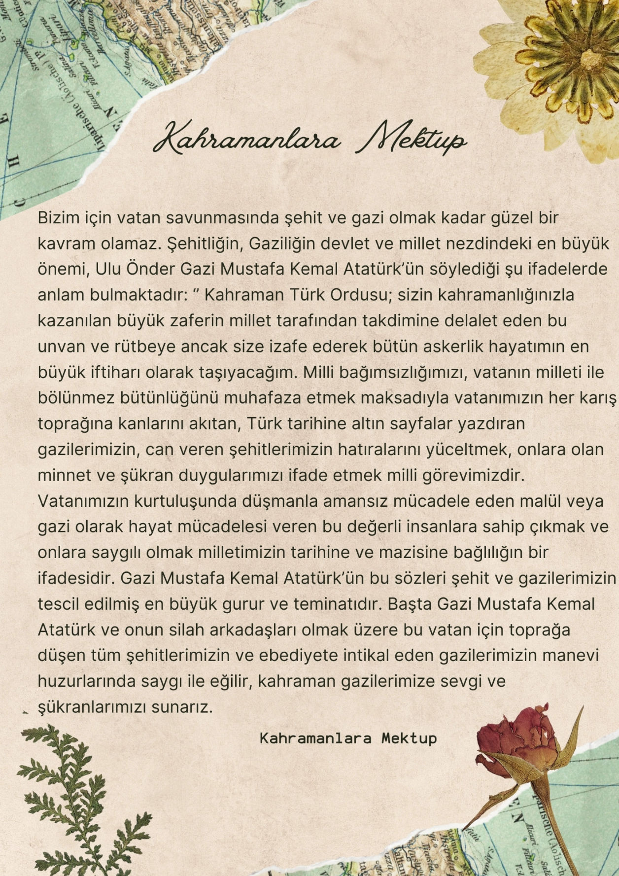 Kahramanlara Mektup